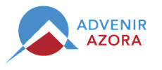 Advenir Azora logo featuring a stylized mountain design in blue and red.