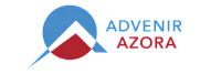 Modern logo featuring a dynamic circular design with blue and red elements, complemented by the bold lettering of Advenir Azora.
