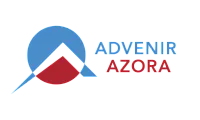 Vibrant logo featuring a stylized geometric design with a blue circle and red accents, highlighting the name 'Advenir Azora' in bold blue and red text.