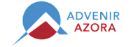 Advenir Azora logo featuring a dynamic combination of geometric shapes in blue and red with modern typography.