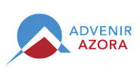 Modern logo design for Advenir Azora featuring a sleek blue and red geometric symbol.