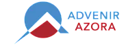 Modern Advenir Azora logo with stylized geometric design in blue, white, and red.