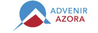 Modern logo design for Advenir Azora, featuring a dynamic blue and red geometric emblem with bold typography.