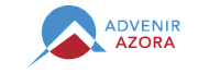 Advenir Azora logo featuring a modern and bold design with geometric shapes in blue and red.
