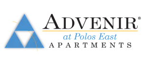 Advenir at Polos East Apartments logo featuring a stylized blue triangle with a modern design.