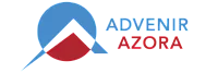 Dynamic logo design featuring a modern, geometric icon with blue and red elements, complemented by bold text reading 'ADVENIR AZORA'.