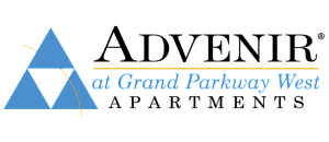 Advenir at Grand Parkway West Apartments logo featuring a geometric design with a blue triangle.