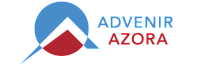Advenir Azora logo with dynamic blue, red, and white geometric design, reflecting modern and vibrant apartment living.
