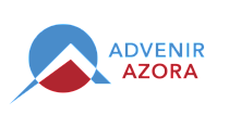 Modern Advenir Azora logo featuring a stylized geometric design in blue and red, representing innovation and elegance.