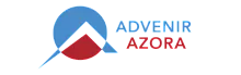 Dynamic logo design featuring a modern abstract symbol paired with the text 'Advenir Azora' in bold blue and red hues.