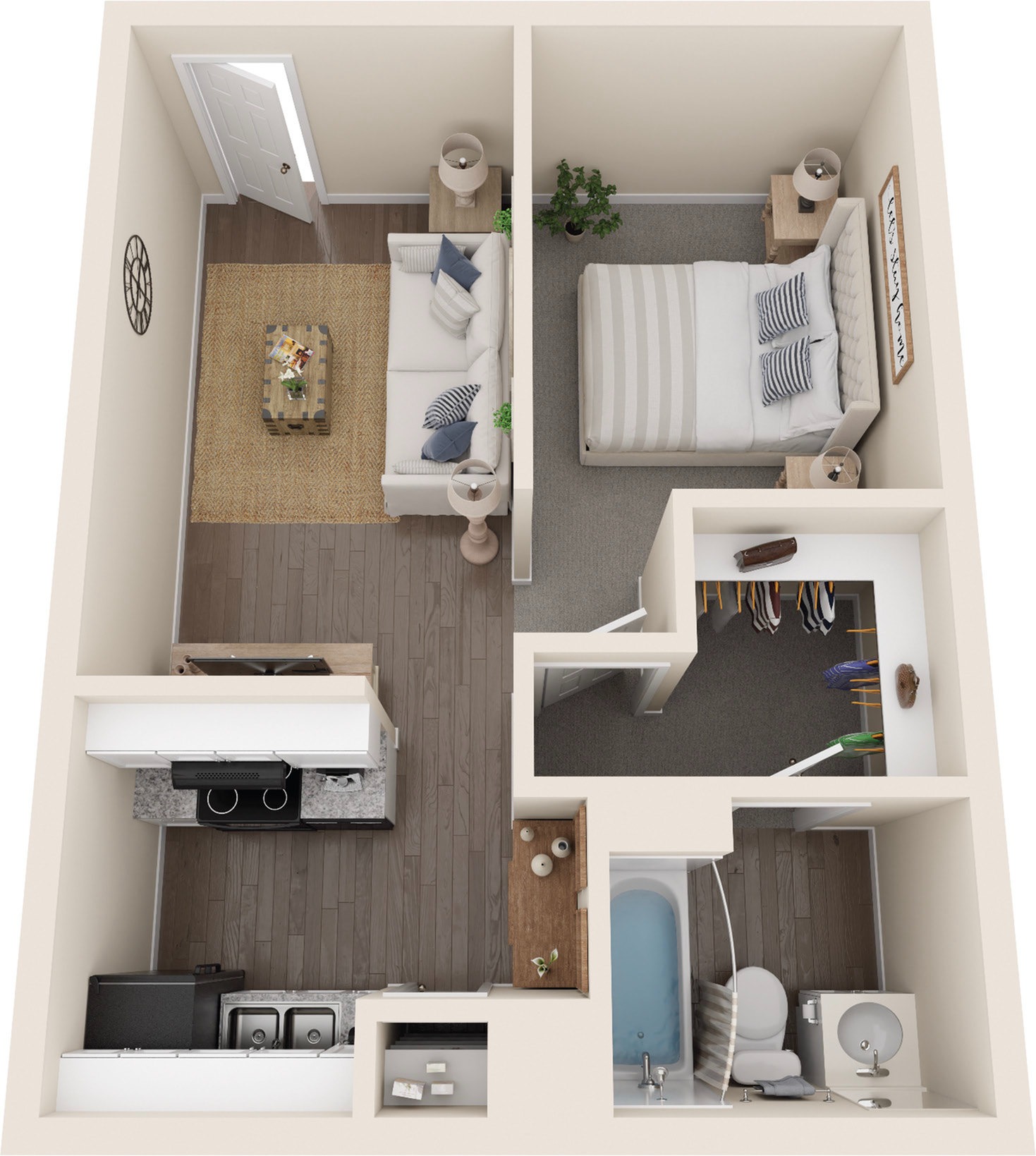 one bedroom 3d floor plan