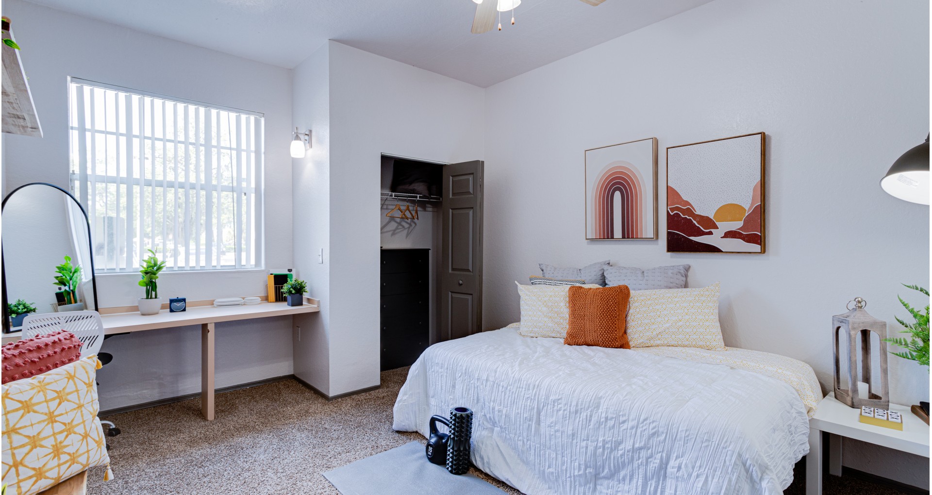 Bedroom with built-in desk area | Station 42 | Tampa Apartments Near USF