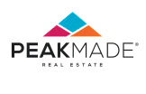 Colorful PeakMade Real Estate logo with geometric shapes.