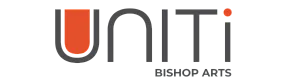 Uniti Bishop Arts logo with modern design and vibrant orange accent.