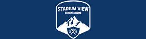 Logo for Stadium View Student Living featuring a stylized mountain design on a blue background.