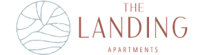Elegant logo for The Landing Apartments featuring a modern circular design with tree and wave motifs.