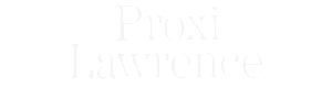 Modern logo of Proxi Lawrence in bold, white text on a black background.