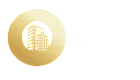 Elegant gold logo featuring modern buildings within a circle, symbolizing luxury real estate brand ORLO.