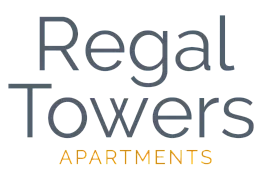 Elegant Regal Towers Apartments logo with modern typography in a sleek design.