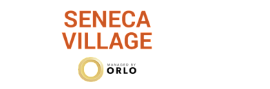 Modern Seneca Village logo featuring bold typography and a sleek circular element.