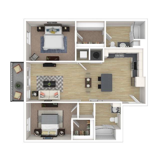 2 Bedroom Floor Plan | Apartments For Rent In Everett WA | Helm