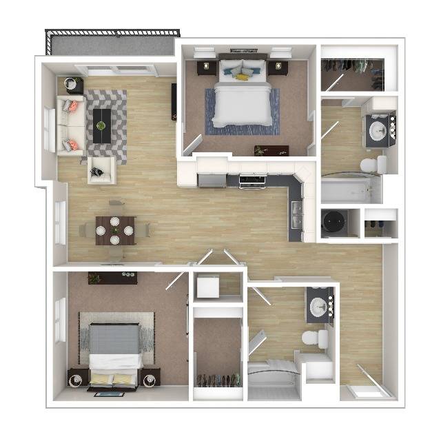 2 Bedroom Floor Plan | Apartments For Rent In Everett WA | Helm