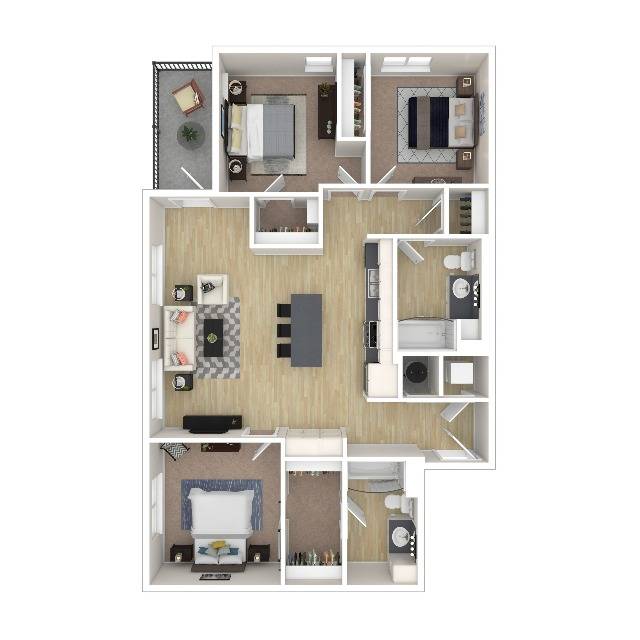 3 Bedroom Floor Plan | Apartments For Rent In Everett WA | Helm