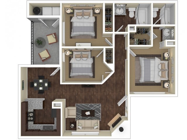 3 Bedroom Floor Plan | Apartments For Rent In Chandler, AZ | Arches at Hidden Creek Apartments