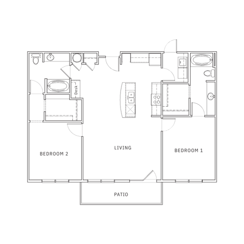 2 Bedroom Floor Plan | Apartments for Rent in Leawood KS | Mission 106