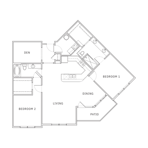 2 Bedroom Floor Plan | Apartments for Rent in Leawood KS | Mission 106