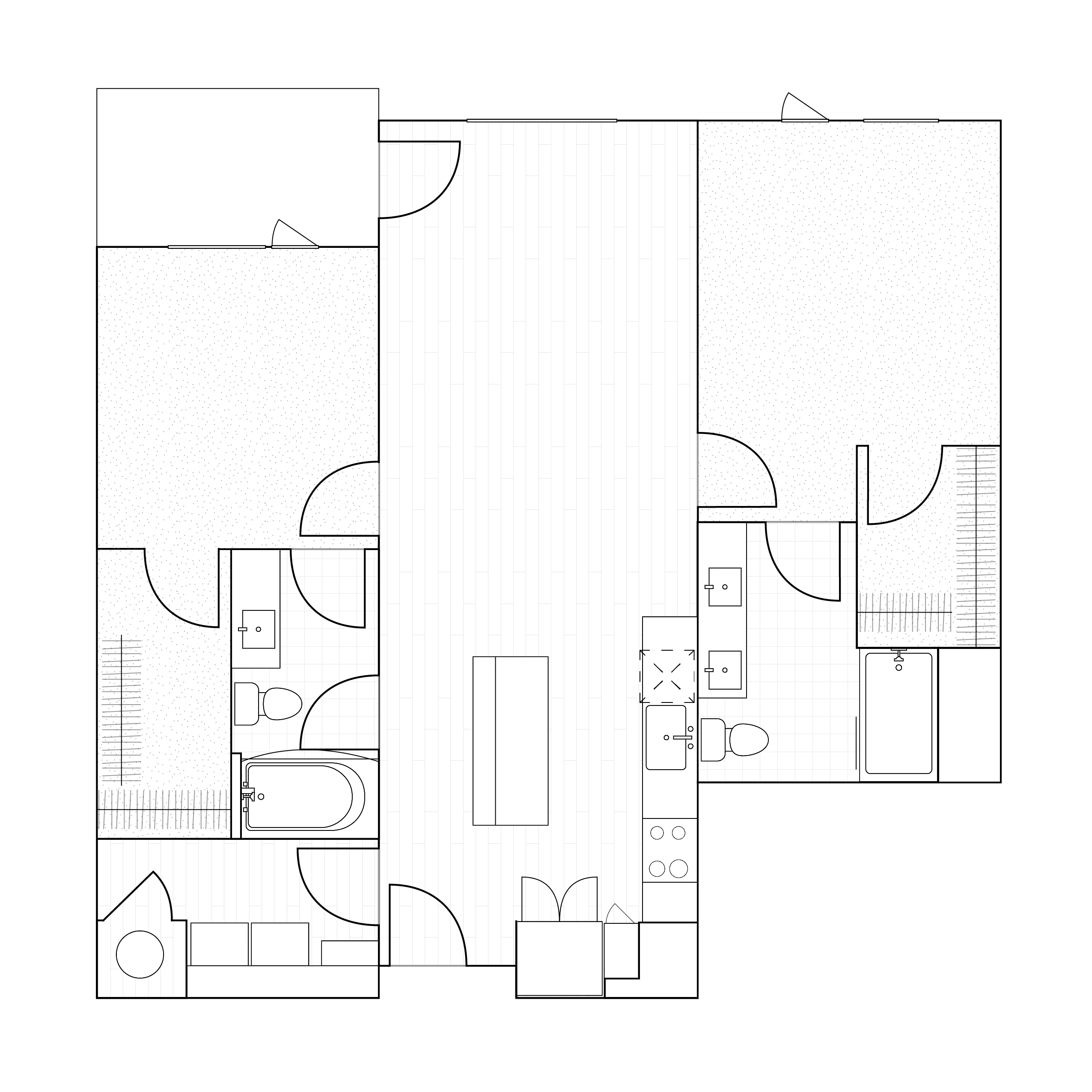 2D drawing of an 1107 sq ft one-bedroom unit floor plan offering comfort and convenience with high-end amenities.
