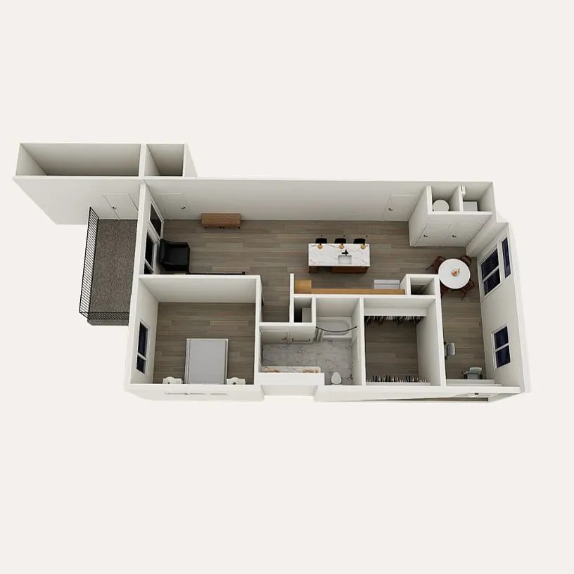 A1a floor plan &ndash; 1 bedroom, 1 bath, den, 1,056 sq ft