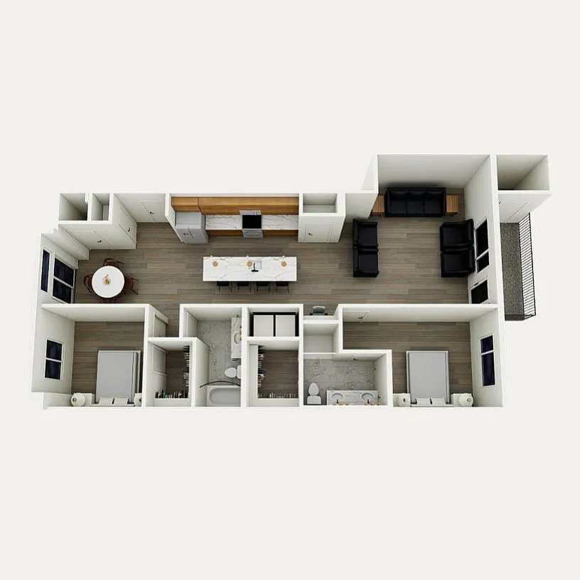 B1b floor plan &ndash; 2 bedroom, 2 bath, 1,300&ndash;1,314 sq ft