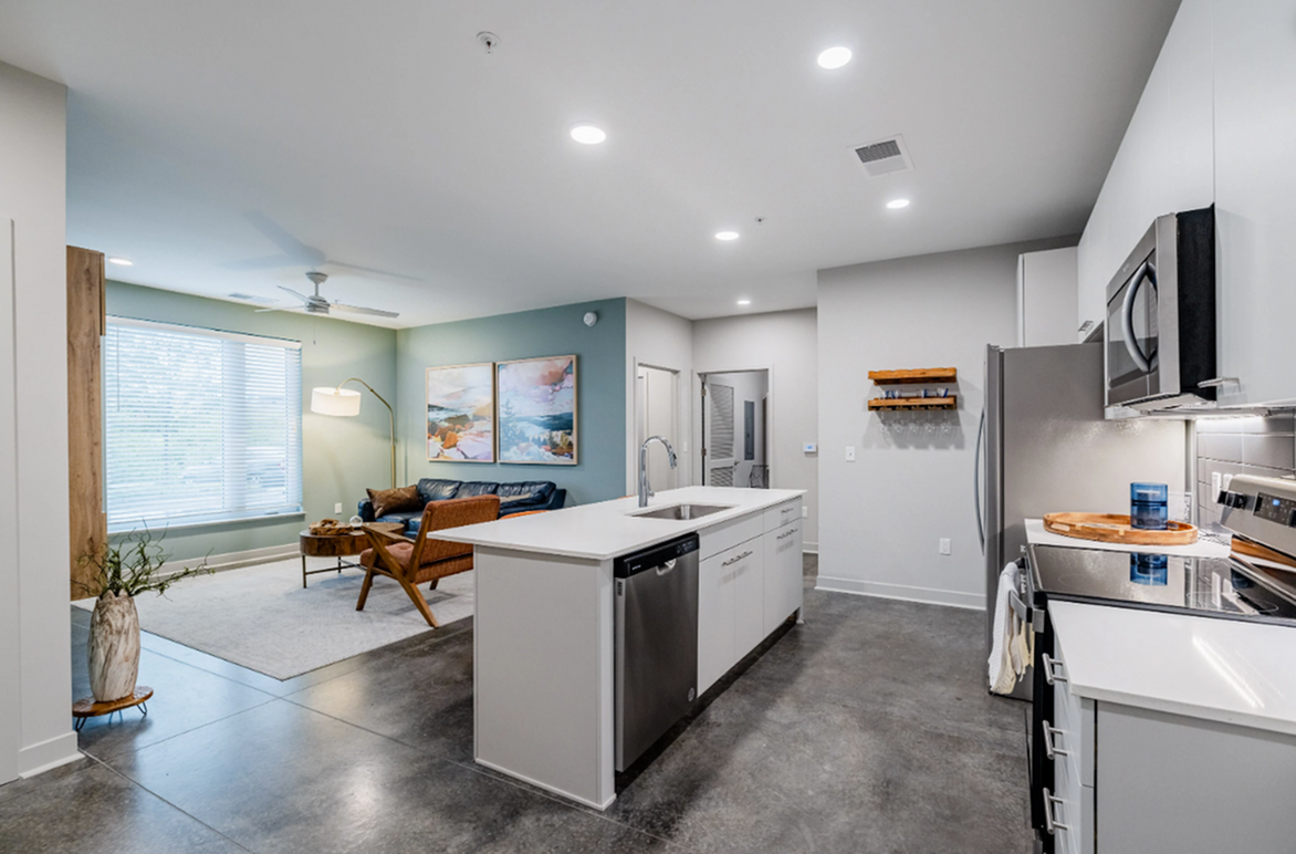 Photo of kitchen and living room in the guest suite