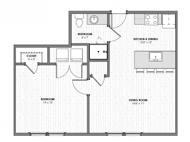 First floor unit with high ceilings and walk-in closet
