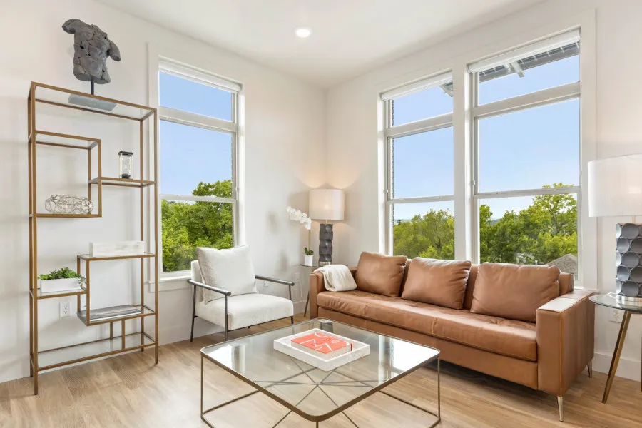 Living room with tall windows