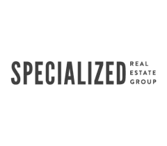 Logo for Specialized Real Estate Group, showcasing modern-style typography in black and white.