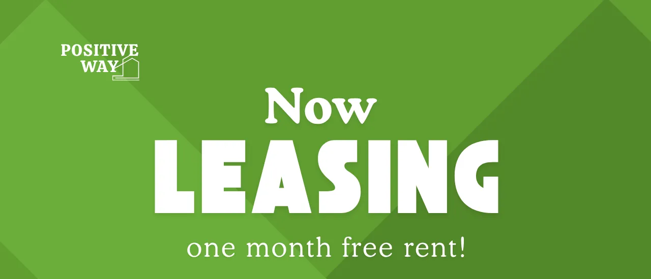 Vibrant green advertisement promoting apartment leasing with one month free rent offer.