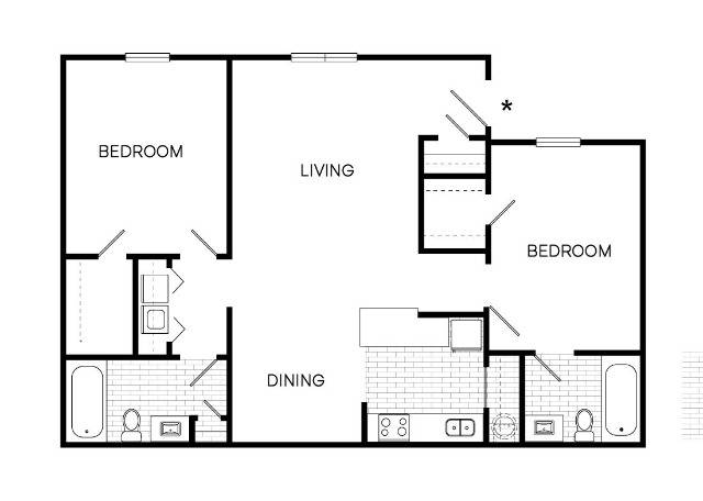 Two Bed, Two Bath, 950 Square Feet