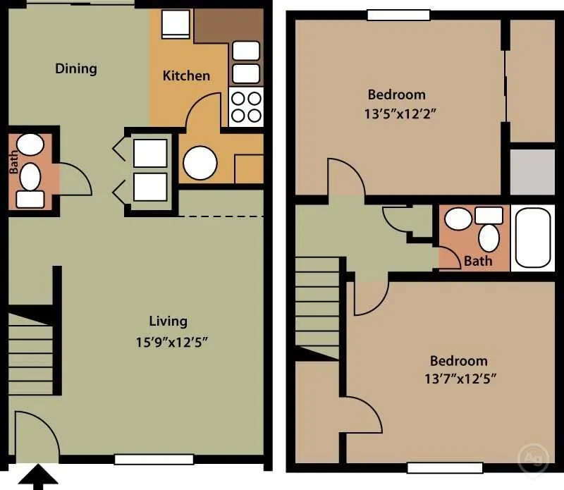 2 Bed - 1.5 Baths