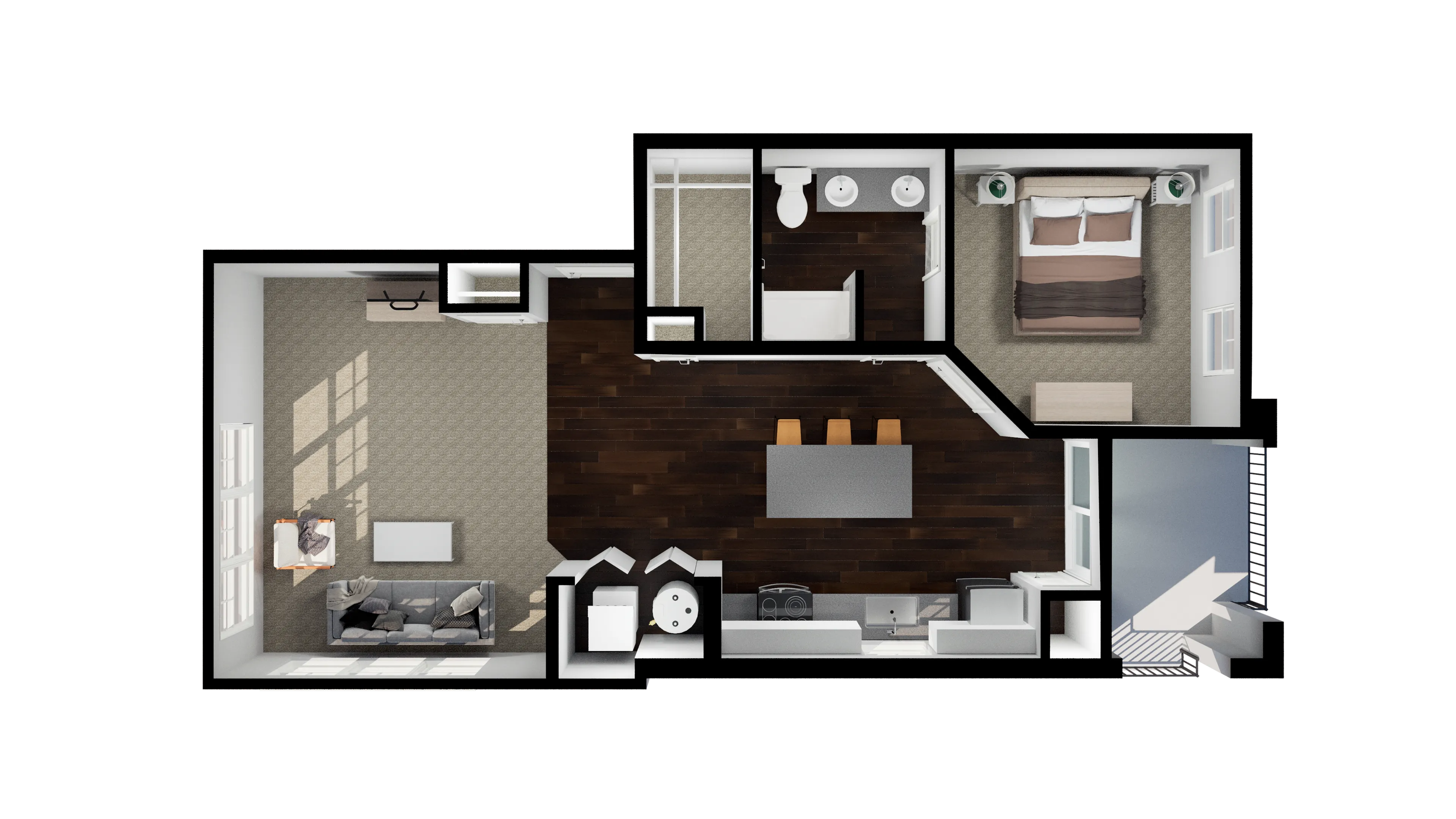 one bedroom and one bathroom apartment with 855 SF of space for rent Dublin Ohio
