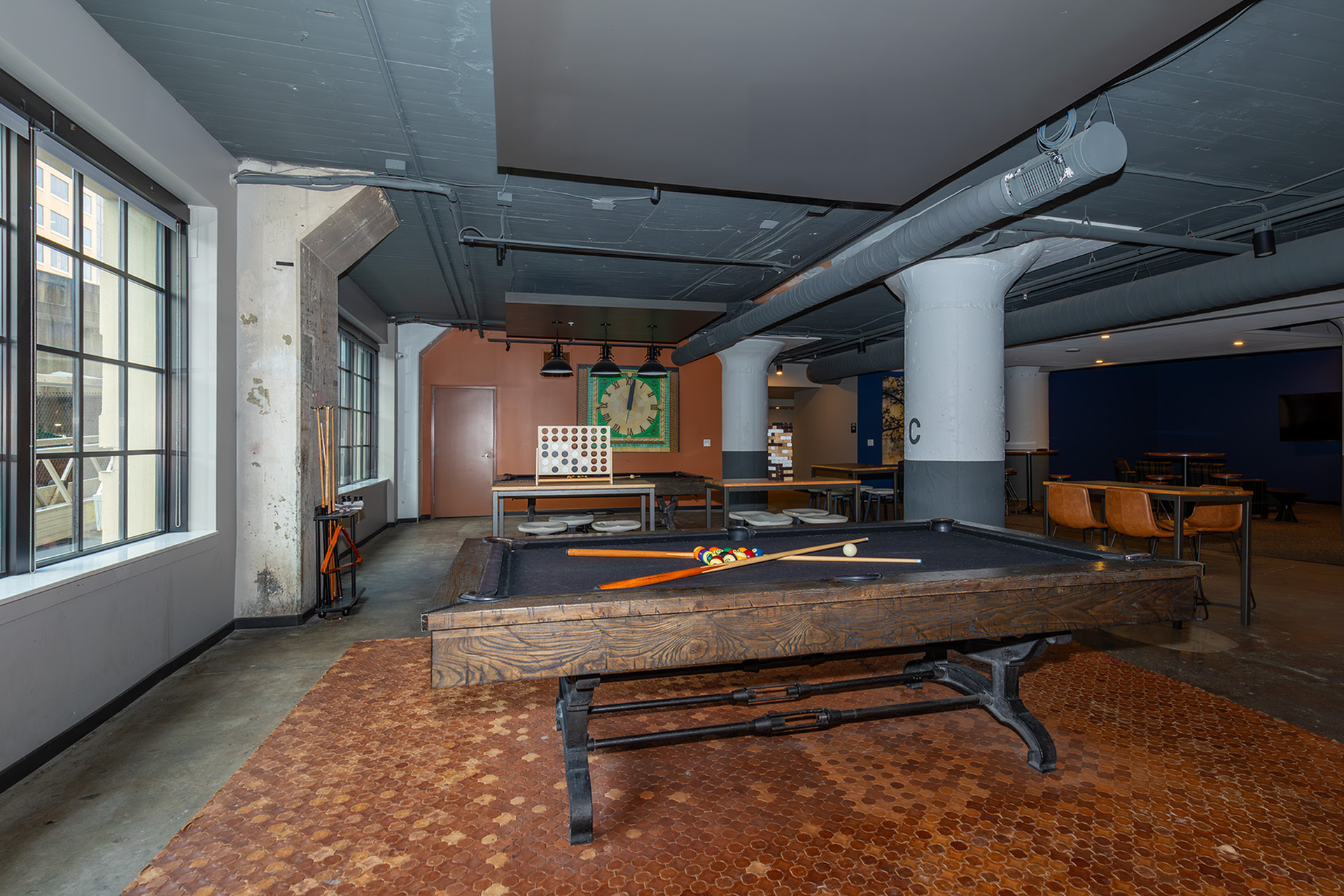 Indoor bar and kitchenette area