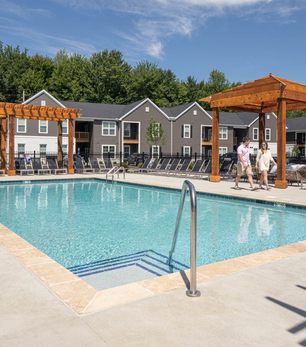 Resort-style swimming pool at Hamilton Woods apartment homes