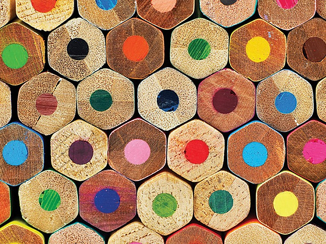 Vibrant and colorful array of pencil ends, showcasing a dynamic palette of hues.
