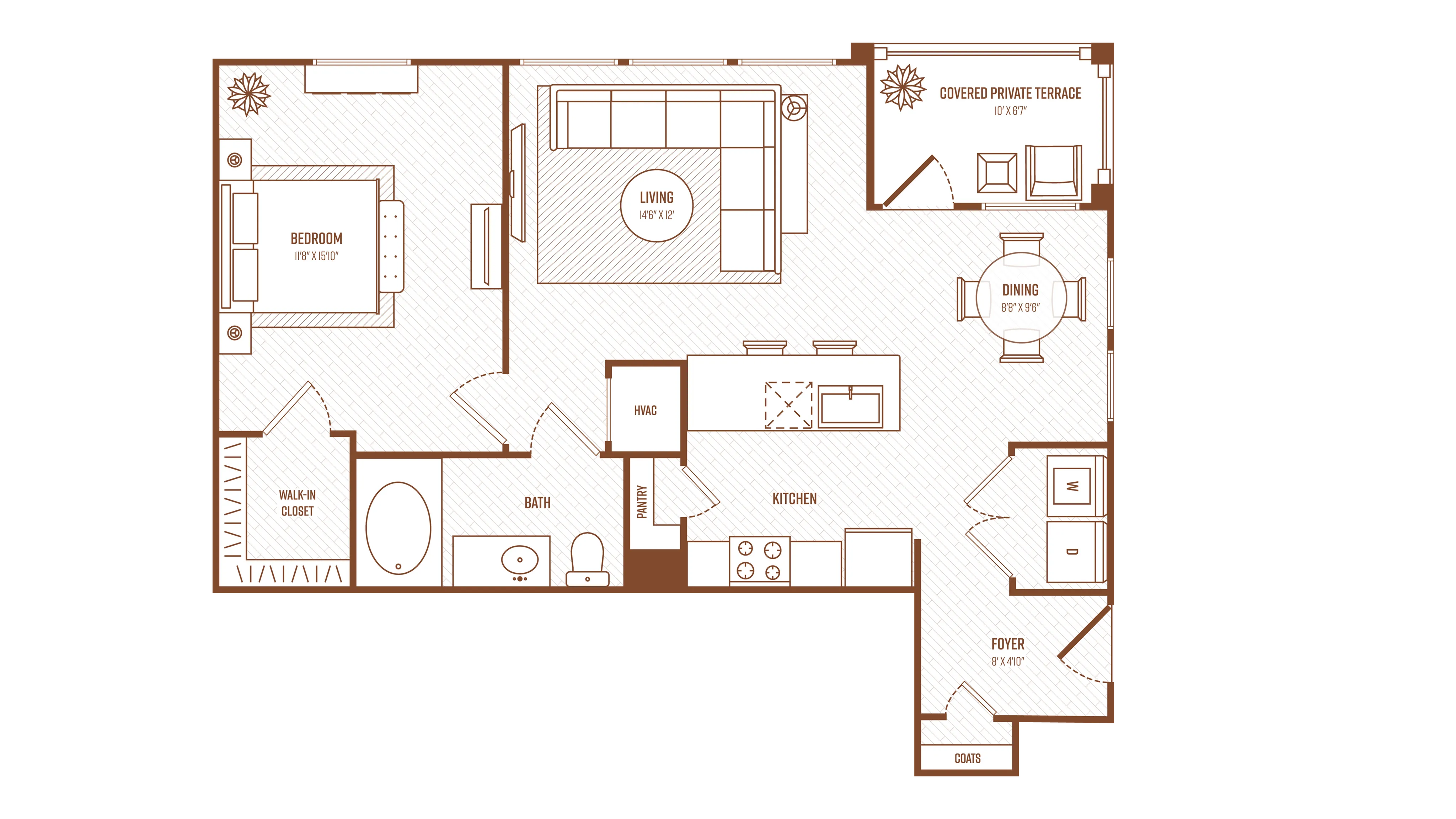 1 Bedroom 1 Bath, 891 Square Feet
