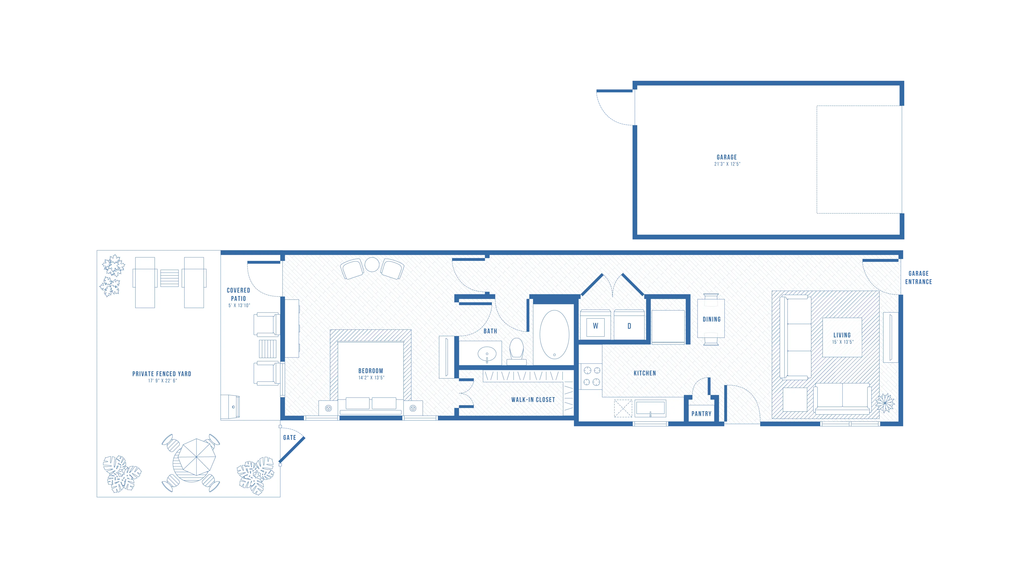 1 Bed 1 Bath Floor Plan | Apartments in Little Elm, TX | The Mansions at Oak Point