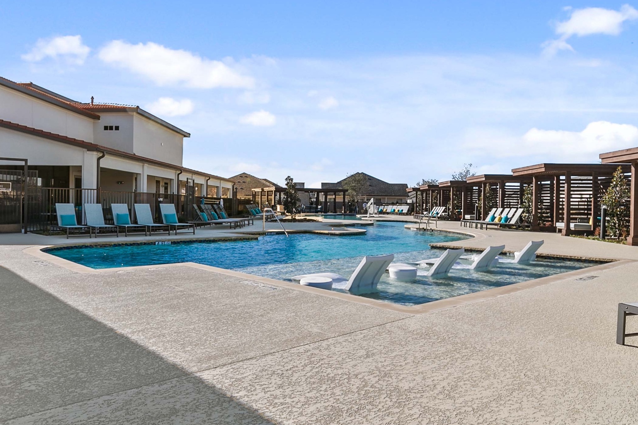 Resort-Style Swimming Pool with Tanning Deck & Private Cabanas