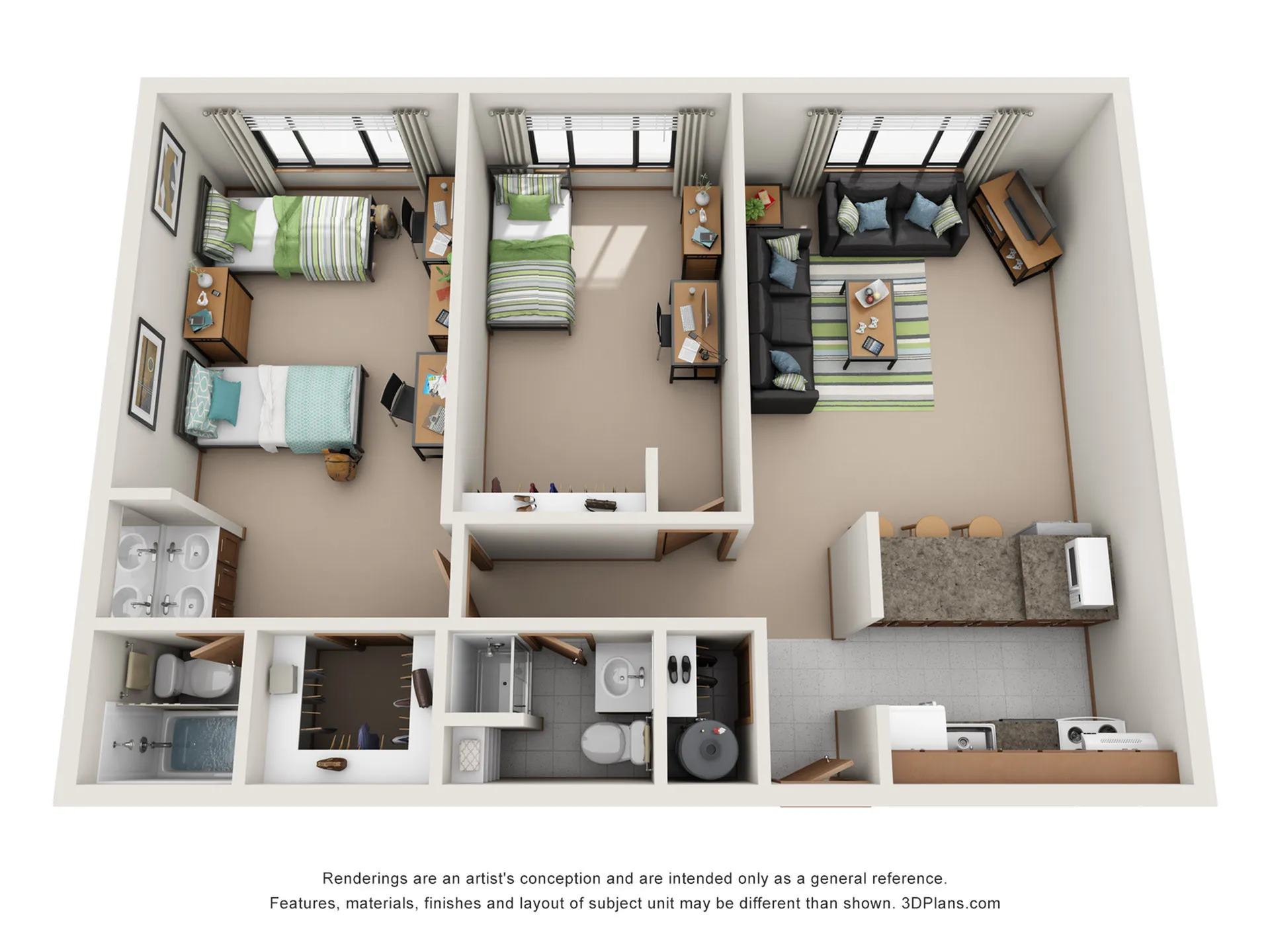 2 Bed A - Triple - Washer Dryer