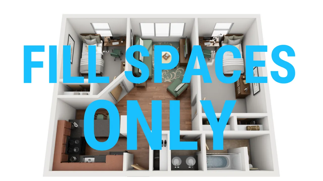 Modern 3D floor plan showcasing a cozy two-bedroom apartment with a spacious living area, stylish kitchen, and elegant bathroom layout.