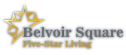 Logo of Belvoir Square featuring a star design with the text 'Five-Star Living'.